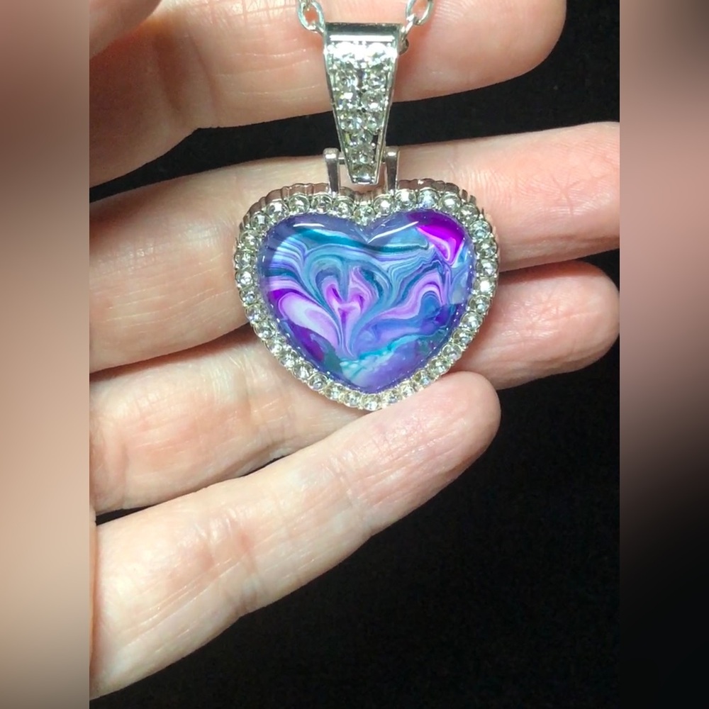 Silver Sparkling Colorful Swirl Heart Pendant Rhinestone Necklace - Picture 4 of 7